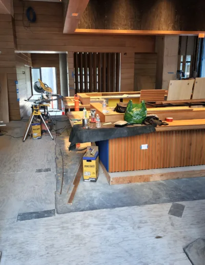 The interior of a building that is under construction.